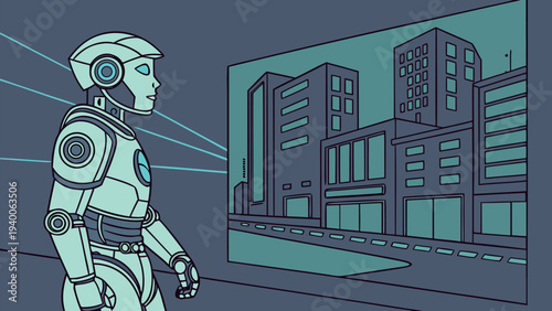 Artificial Intelligence Robot Illustration Set for Data Analysis, Research, and Future Technology