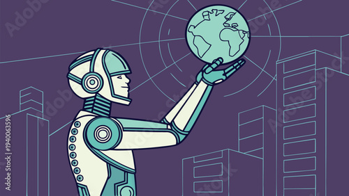 Artificial Intelligence Robot Illustration Set for Data Analysis, Research, and Future Technology