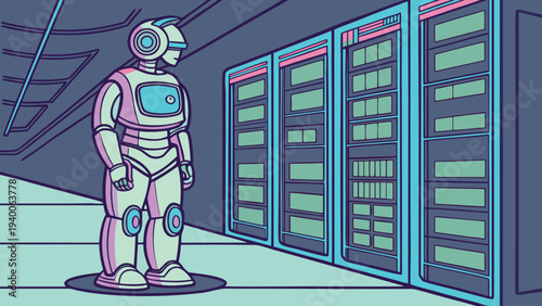 Artificial Intelligence Robot Illustration Set for Data Analysis, Research, and Future Technology