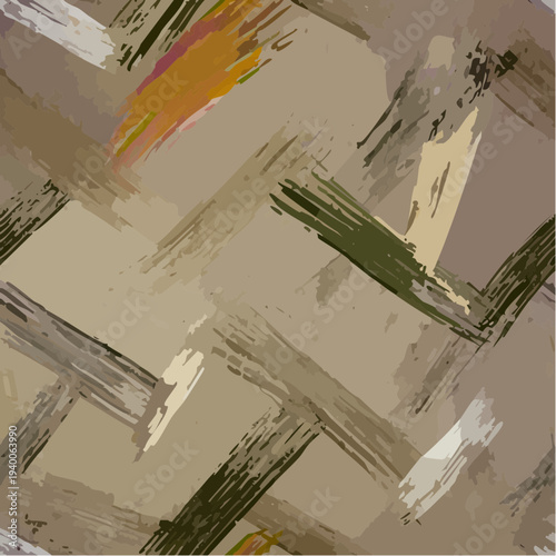 Dynamic abstract composition with expressive overlapping brush strokes.
