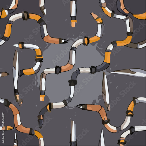 Seamless repeating pattern of stylized coral snakes illustration.