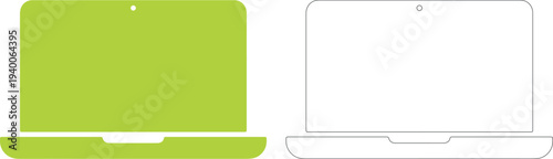 Green laptop silhouette and outline computer technology