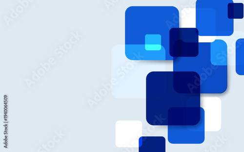 Blue squares overlap softly against a pale background