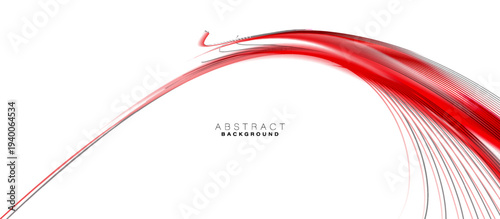 Dynamic red curves sweep across stark white background