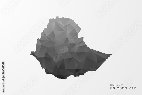 Ethiopia Map - Black Polygon Style Vector Illustration with Low Poly Geometric Design, Clean Silhouette Isolated on White Background.