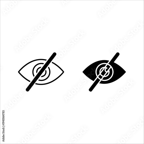 Not Visible Icon. Hidden sign eye cancel crossed out deleted. Hide view for privacy and secret. Blind no sight cannot see or look. Block password off