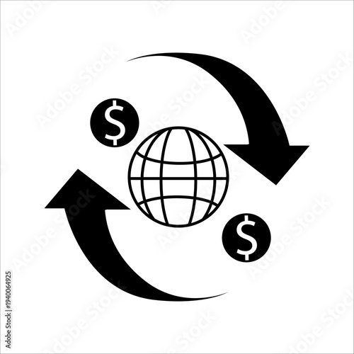 International Transfer Icon with Globe, Representing Cross-Border Payments, Global Money Transfers, and Worldwide Transactions