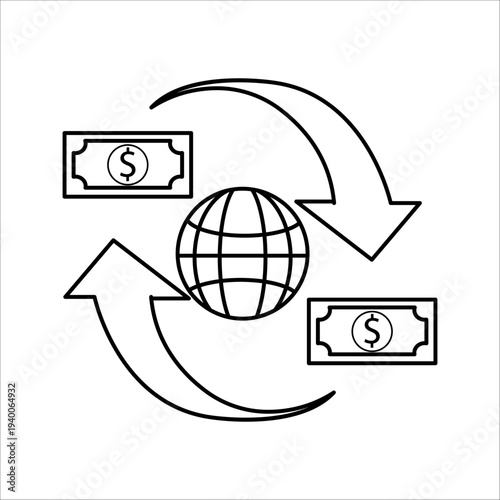 International money transfer icon vector line logo art