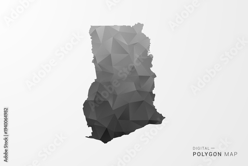 Ghana Map - Black Polygon Style Vector Illustration with Low Poly Geometric Design, Clean Silhouette Isolated on White Background.