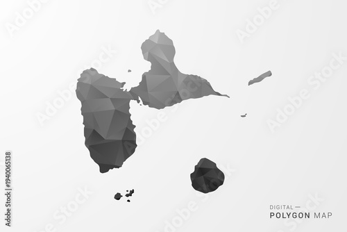 Guadeloupe Map - Black Polygon Style Vector Illustration with Low Poly Geometric Design, Clean Silhouette Isolated on White Background.