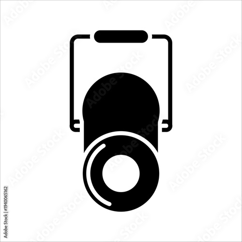 Professional stage spotlight icon in flat black style. Studio light equipment symbol for theater, concert, and photography events.