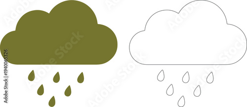 Olive green cloud with falling raindrops and outline