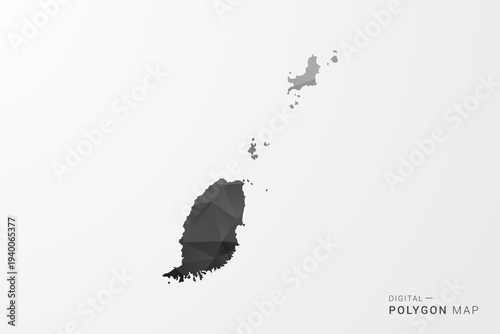 Grenada Map - Black Polygon Style Vector Illustration with Low Poly Geometric Design, Clean Silhouette Isolated on White Background.