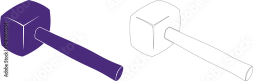 Purple and outline cube with handle isometric view