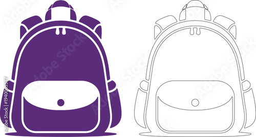 Purple backpack silhouette and outline