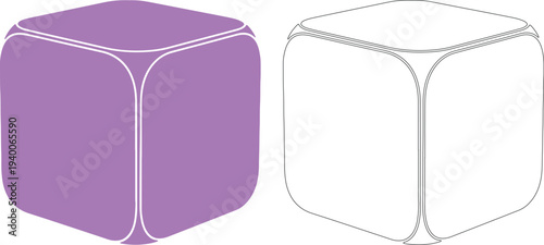 Purple cube with white outline and black outline cube