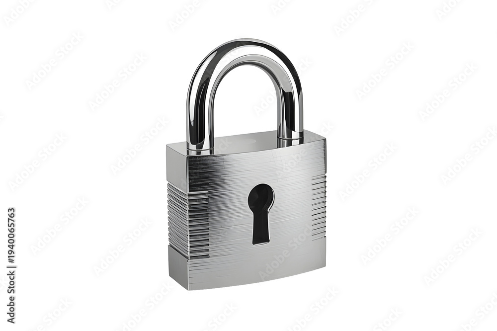 Naklejka premium Silver Padlock Security Lock Isolated on White Background, Data Protection and Privacy Concept