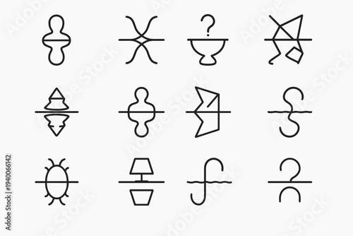 Hidden Shape Reflections. Reflections with hidden shapes. Line outline icon set of Reflections with hidden