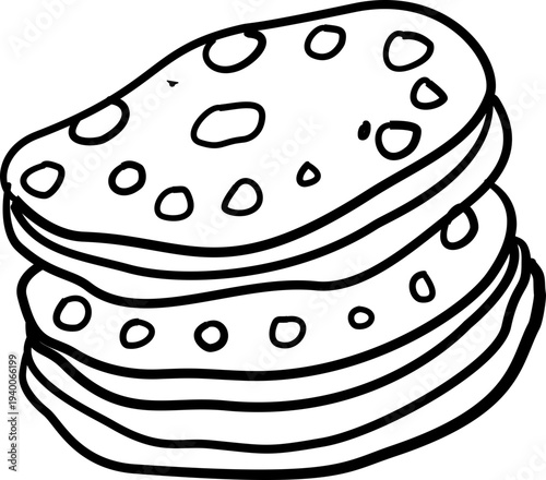 Hand drawn pancake elements and brewing equipment line art illustration