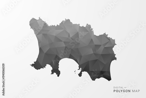 Jersey Map - Black Polygon Style Vector Illustration with Low Poly Geometric Design, Clean Silhouette Isolated on White Background.