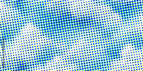 Blue abstract mosaic background with a geometric halftone dot pattern and colorful orange accents in a digital vector art style for wallpaper design