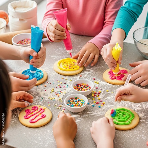 Kids Decorating Cookies With Frosting and Sprinkles Fun Baking Activity