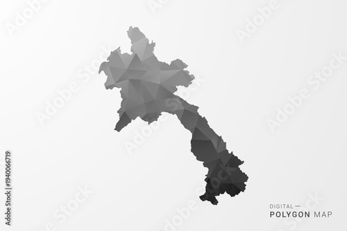 Laos Map - Black Polygon Style Vector Illustration with Low Poly Geometric Design, Clean Silhouette Isolated on White Background.