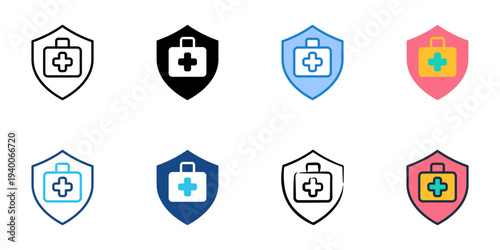 Health Insurance icons set multiple style collection. Editable stroke 
