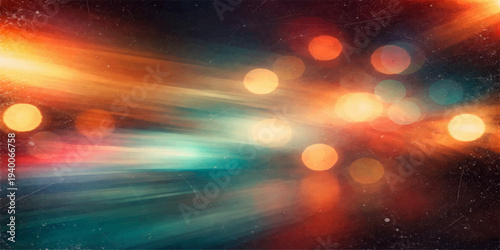 A colorful abstract wallpaper featuring defocused bokeh lights and blurred city motion creates a bright, textured background of dark night sky and shining yellow Christmas decorations