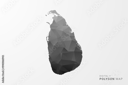 Sri Lanka Map - Black Polygon Style Vector Illustration with Low Poly Geometric Design, Clean Silhouette Isolated on White Background.