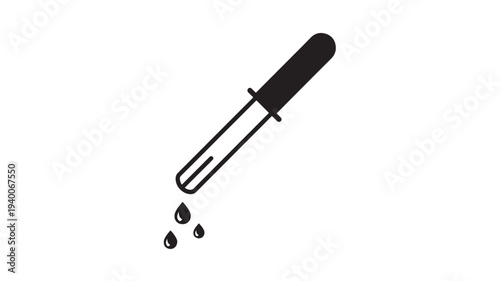 Pipette with falling drops icon, scientific equipment for liquid transfer, medical or laboratory use, clean vector graphic illustration