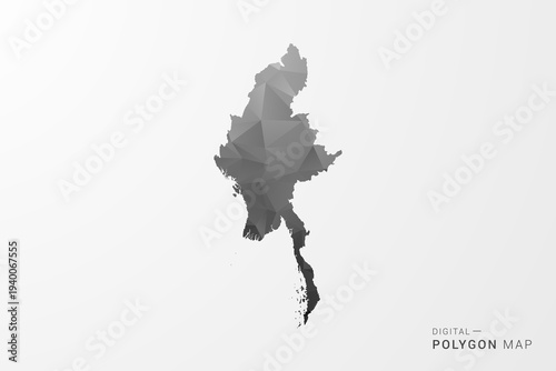 Myanmar Map - Black Polygon Style Vector Illustration with Low Poly Geometric Design, Clean Silhouette Isolated on White Background.