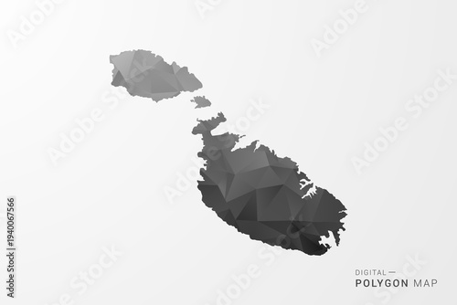 Malta Map - Black Polygon Style Vector Illustration with Low Poly Geometric Design, Clean Silhouette Isolated on White Background.