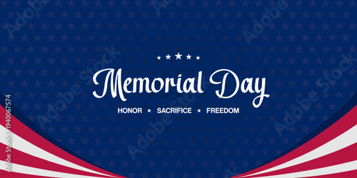 memorial day Dark blue background with red white curved stripes