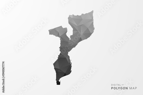 Mozambique Map - Black Polygon Style Vector Illustration with Low Poly Geometric Design, Clean Silhouette Isolated on White Background.