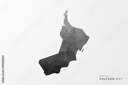 Oman Map - Black Polygon Style Vector Illustration with Low Poly Geometric Design, Clean Silhouette Isolated on White Background.