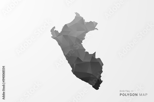 Peru Map - Black Polygon Style Vector Illustration with Low Poly Geometric Design, Clean Silhouette Isolated on White Background.