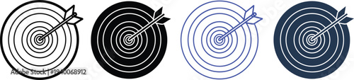 Four archery targets with arrows in different colors