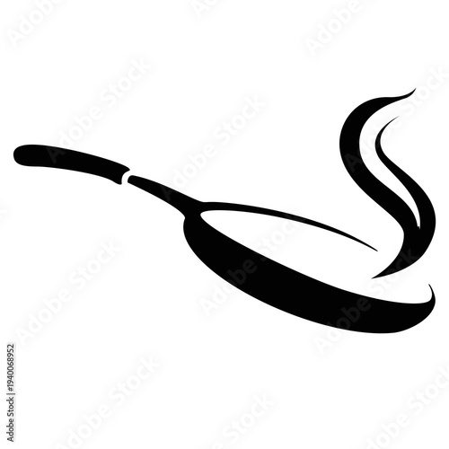 Frying Pan Silhouette with Rising Steam - Modern Kitchen Cooking Icon