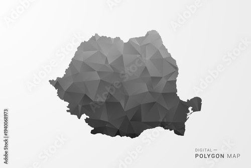 Romania Map - Black Polygon Style Vector Illustration with Low Poly Geometric Design, Clean Silhouette Isolated on White Background.