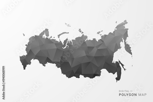 Russia Map - Black Polygon Style Vector Illustration with Low Poly Geometric Design, Clean Silhouette Isolated on White Background.