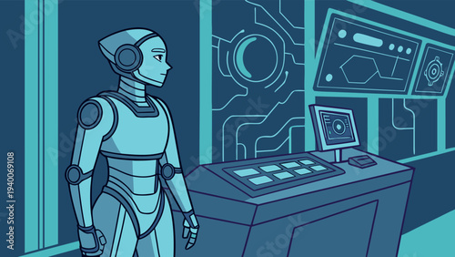 Artificial Intelligence Robot Illustration Set for Data Analysis, Research, and Future Technology