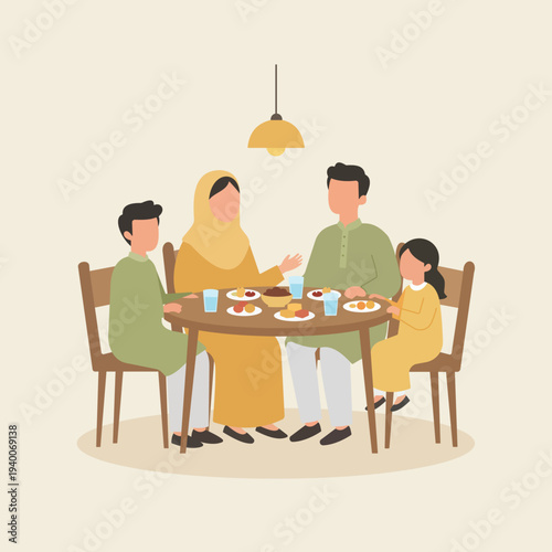 Traditional Muslim Family Iftar at Home During Ramadan