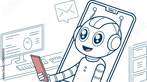 Artificial Intelligence Robot Illustration Set for Data Analysis, Research, and Future Technology