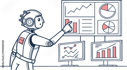Artificial Intelligence Robot Illustration Set for Data Analysis, Research, and Future Technology