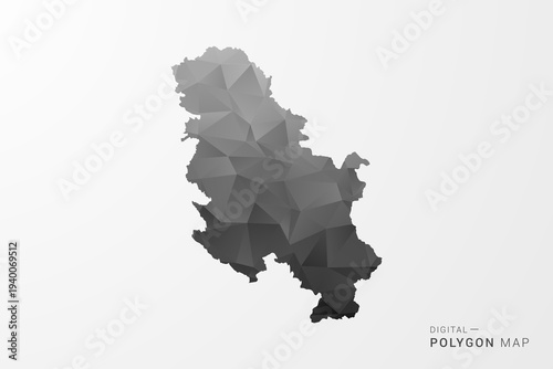 Serbia Map - Black Polygon Style Vector Illustration with Low Poly Geometric Design, Clean Silhouette Isolated on White Background.