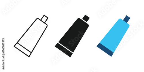 Tube silhouette and line icon for cream or ointment. Toothpaste tube icon. Paint tube icon vector illustration