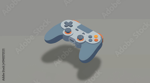 Sleek 3D rendered video game controller, modern ergonomic design with vibrant orange accents, symbolizing interactive gaming technology and digital entertainment
