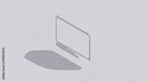Isometric outline illustration of a single desktop computer monitor with shadow, symbolizing digital technology and modern display screens