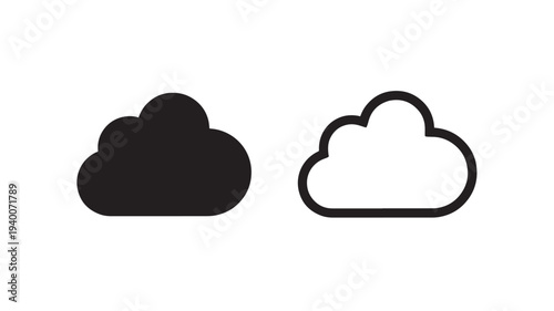 Cloud icons in silhouette and outline style, presented side-by-side on a white background for digital design.